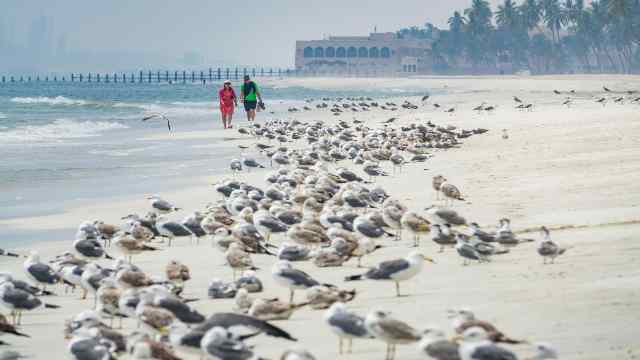 Couple-walks-on-the-White-Sandy-beach-in-Salalah-Travelstoyou-Dhofar-Oman