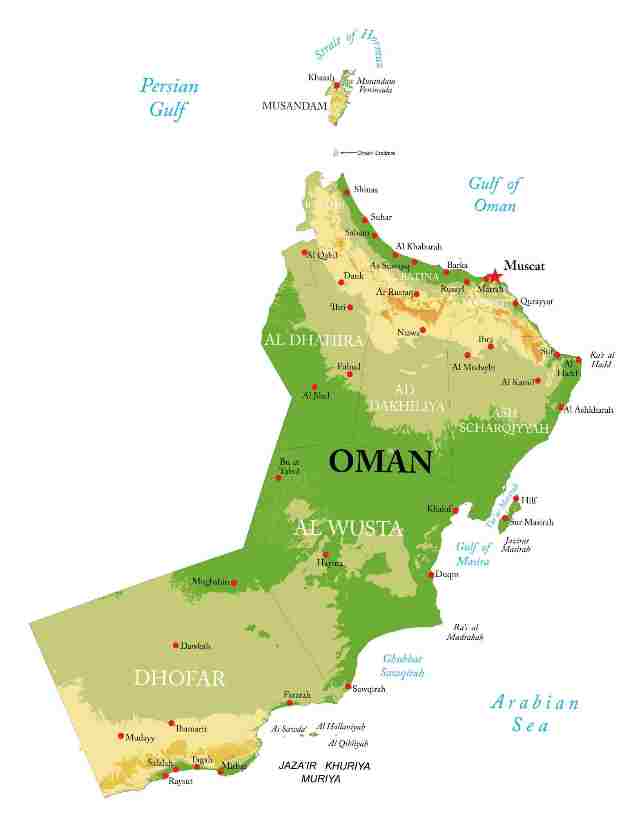 Highly-detailed-physical-map-of-Oman-all-the-relief-forms-regions-and-big-cities